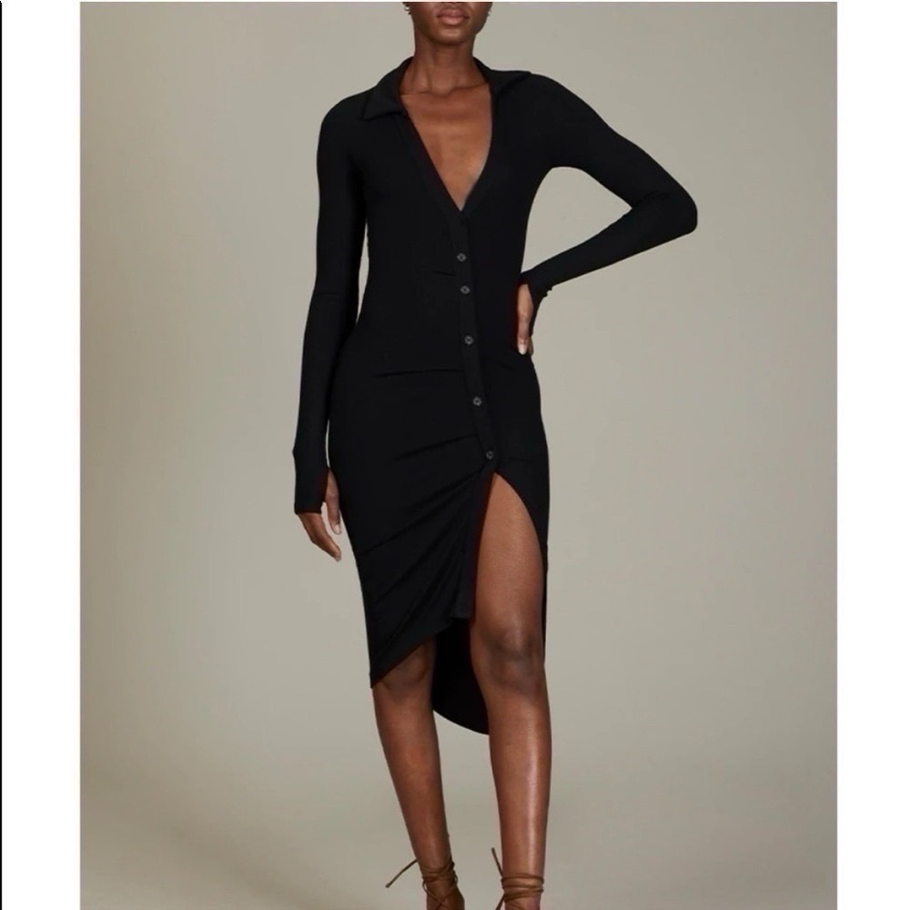 NEW Alix Nyc Lanett Button-Up Asymmetric Dress Black